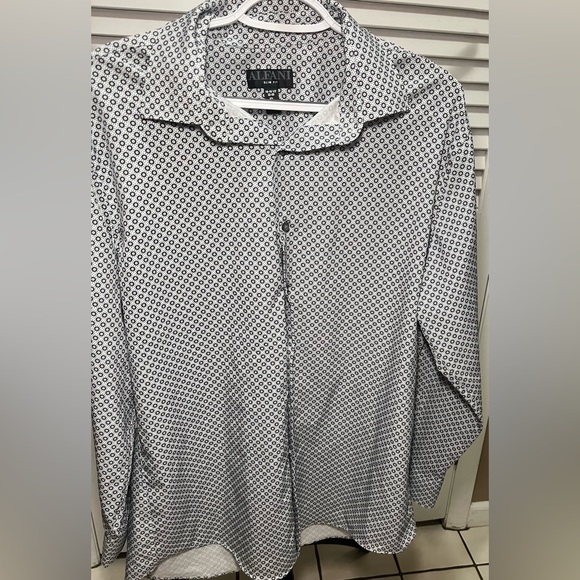 Alfani Button Down Slim Fit Shirt, 16-16 1/2, 32-33, white with black geometric - Picture 1 of 13